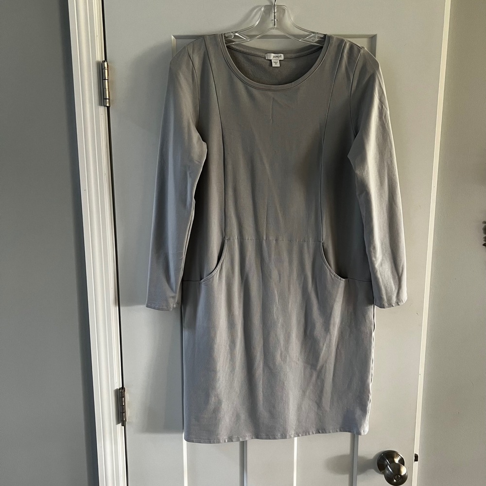 Pure Jill Women's XS Gray Pima Cotton Modal Spandex Long Sleeve Pocket‎ Dress